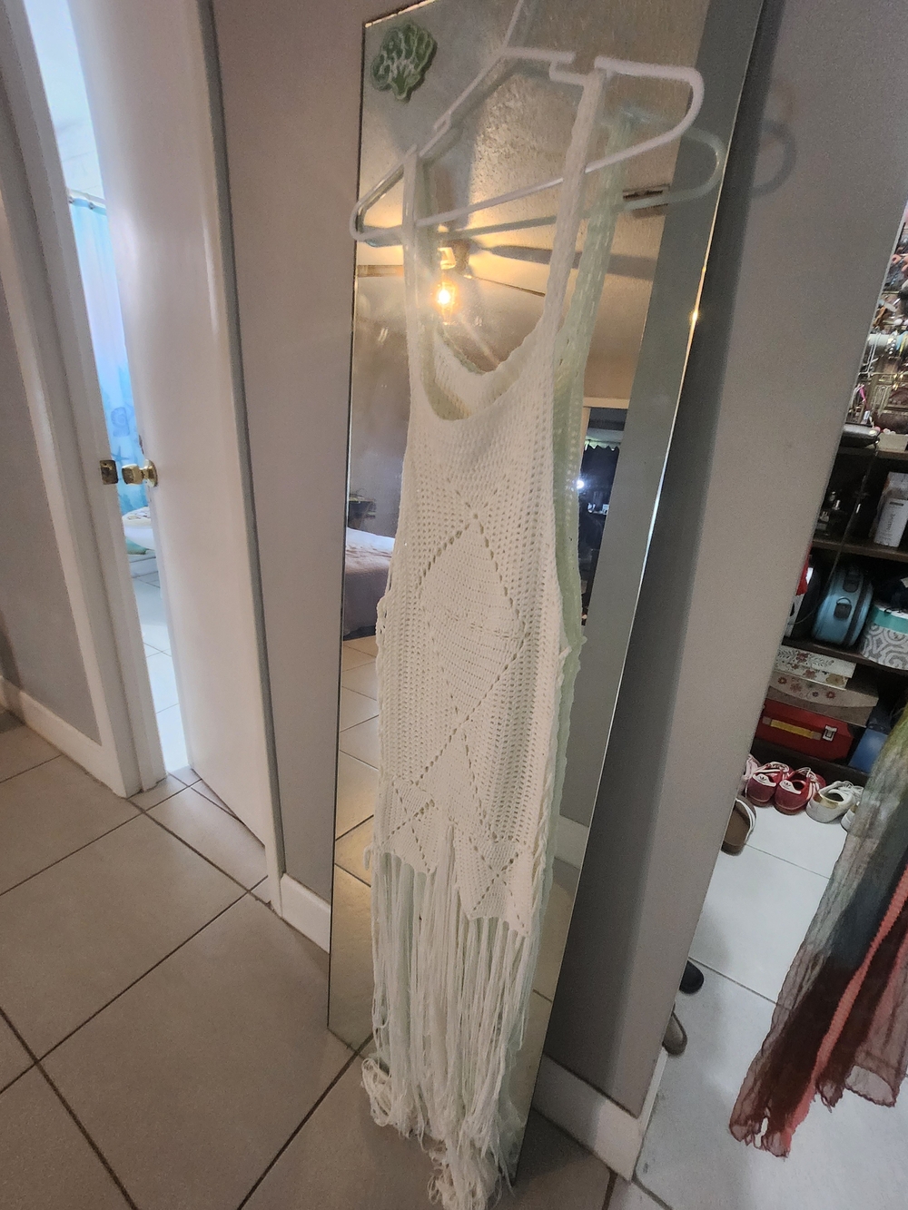 White Crochet Fringe Tank Dress - Lightweight Bohemian Style
